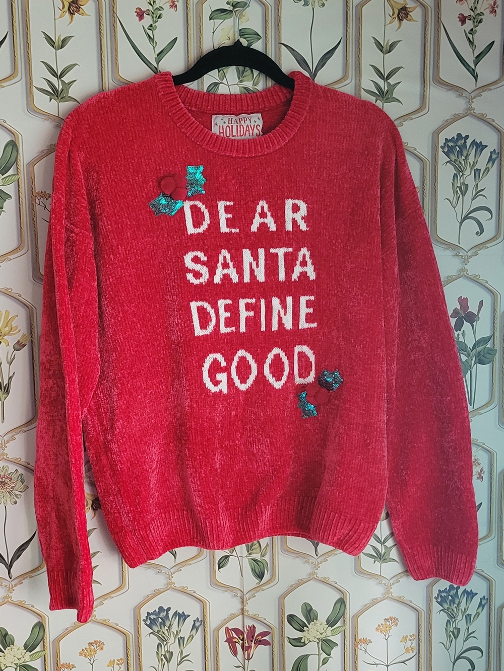 Urban Heritage Large Happy Holidays Red 'Dear Santa Define Good' Sweater